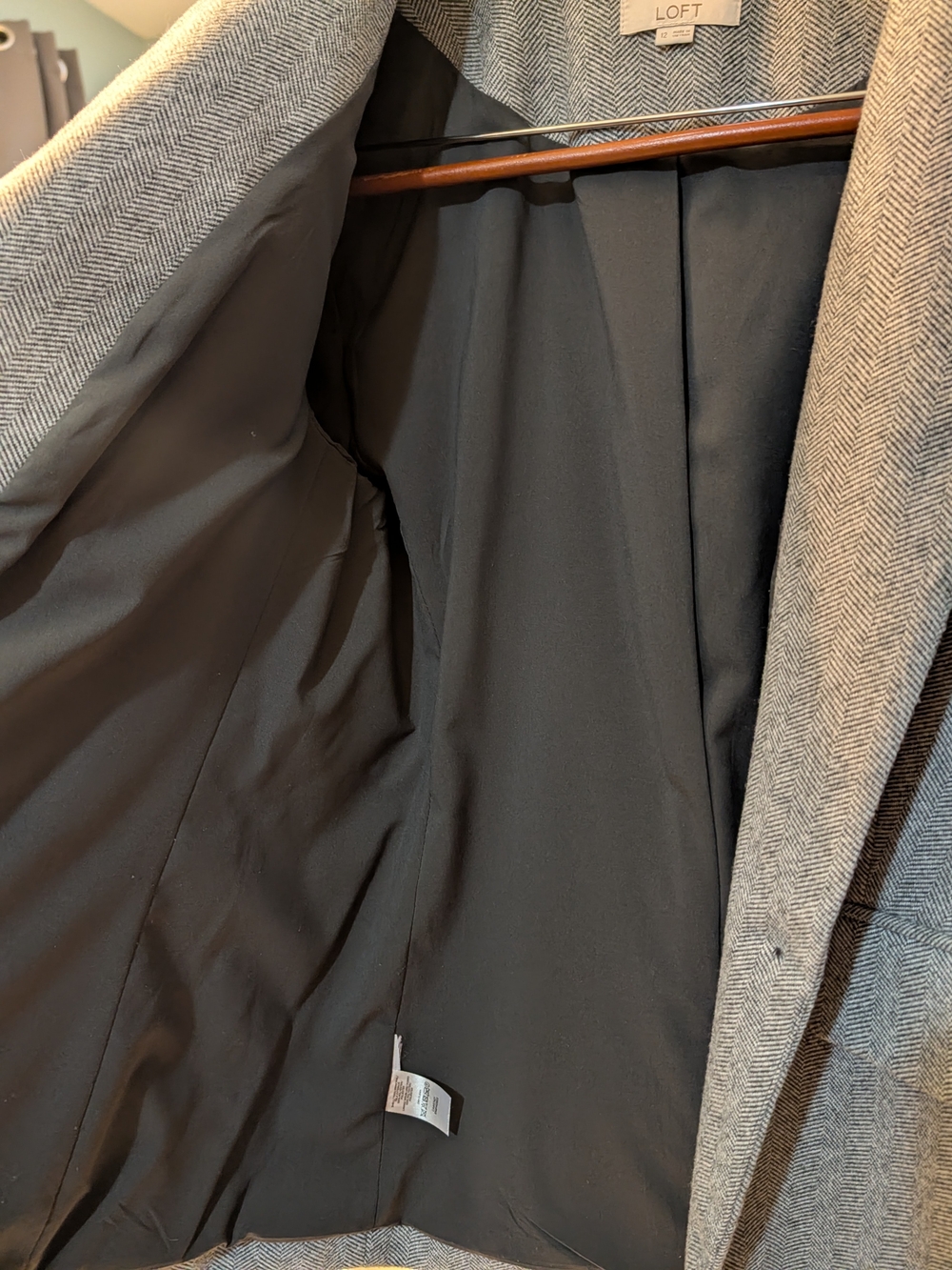 LOFT Women's Herringbone Pea Coat in Light Gray with Black Lining